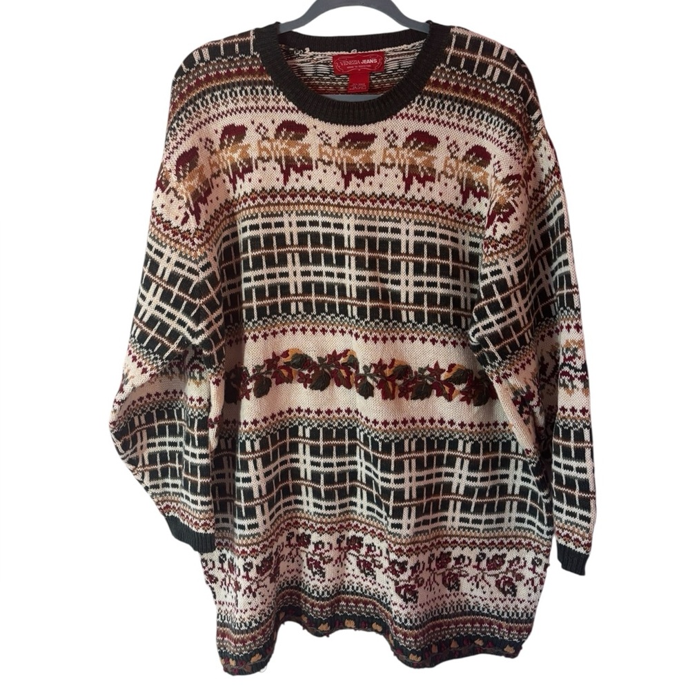 Venezia Jeans Sweater Women’s 18/20 Fall Colors Floral Knit Vintage 90s Pullover